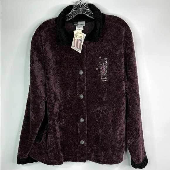Artisans Pinecone Purple Fleece Button Up Size Large NWT - Picture 1 of 11